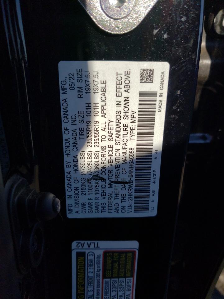2HKRW2H94NH645958 HONDA CRV 2022