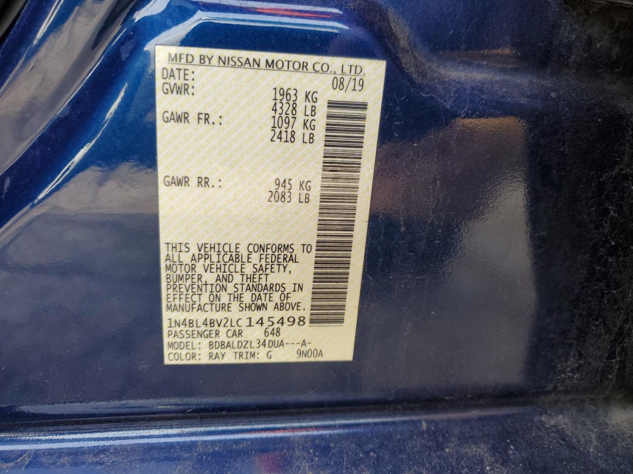 1N4BL4BV2LC145498 NISSAN ALTIMA 2020