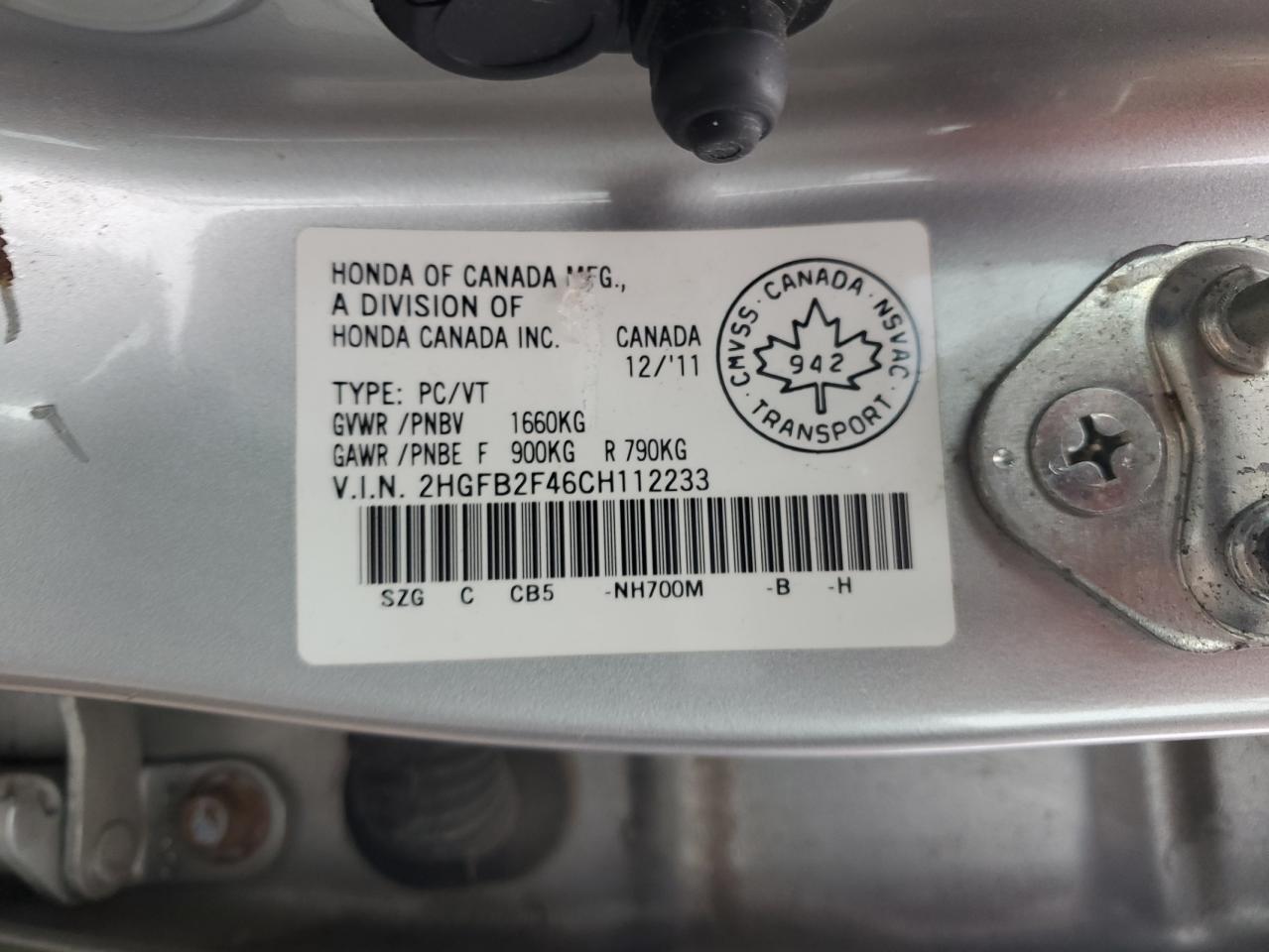 2HGFB2F46CH112233 2012 Honda Civic Lx