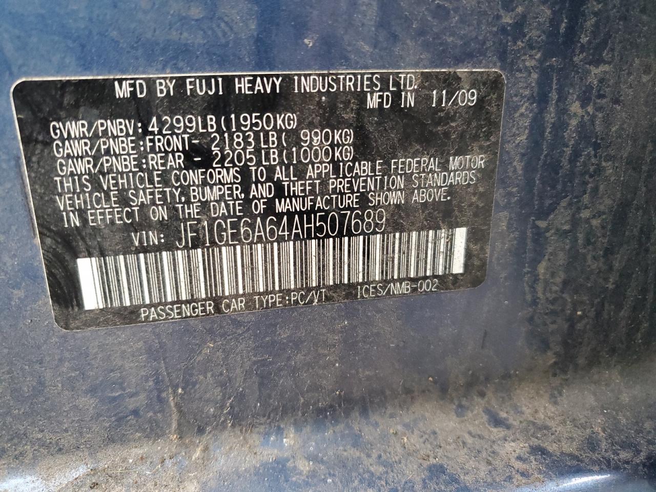 JF1GE6A64AH507689 2010 Subaru Impreza 2.5I