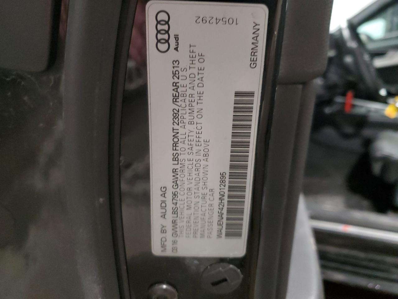 WAUENAF42HN012895 2017 Audi A4 Premium Plus