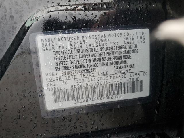 3N1AB7AP4KY362475 | 2019 NISSAN SENTRA S