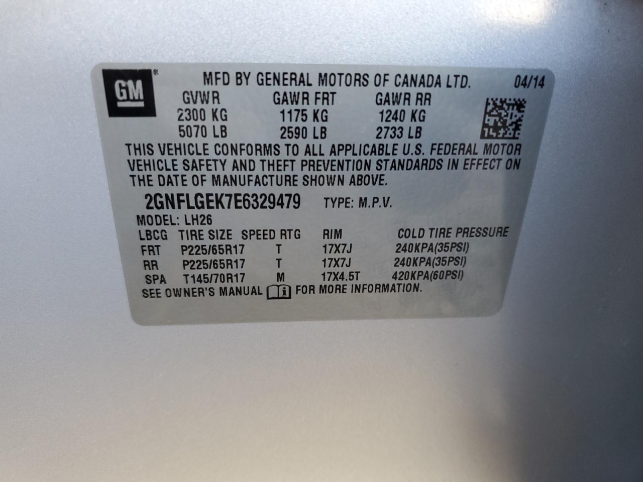 2GNFLGEK7E6329479 2014 Chevrolet Equinox Lt