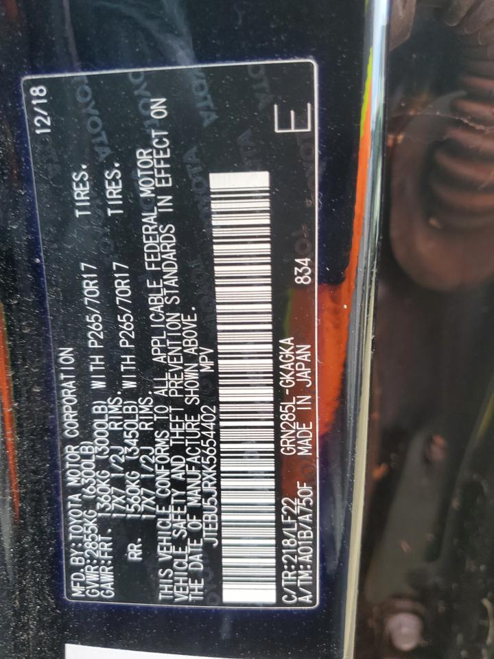 JTEBU5JRXK5654402 TOYOTA 4RUNNER 2019