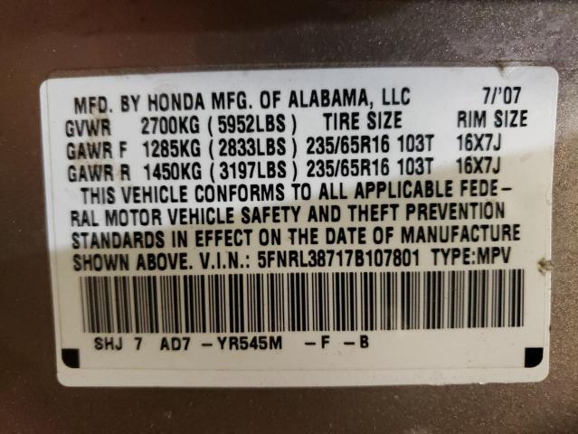 2007 Honda Odyssey Exl VIN: 5FNRL38717B107801 Lot: 49384674