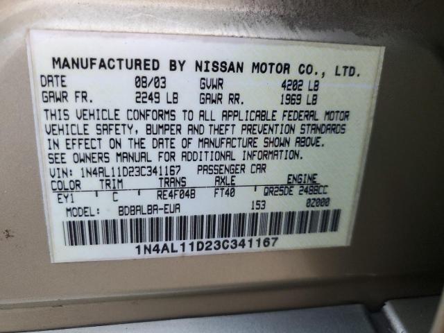 2003 Nissan Altima Base VIN: 1N4AL11D23C341167 Lot: 37492184