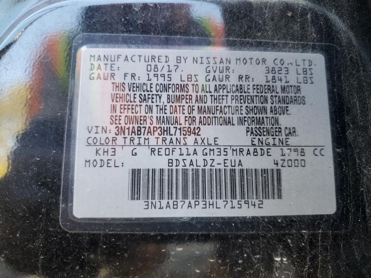 3N1AB7AP3HL715942 NISSAN SENTRA 2017
