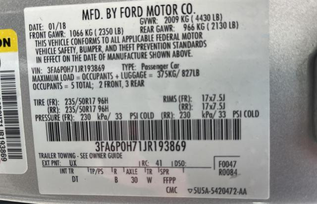 3FA6P0H71JR193869 | 2018 FORD FUSION SE