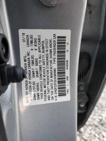 2HGFC2F52JH583685 | 2018 HONDA CIVIC LX