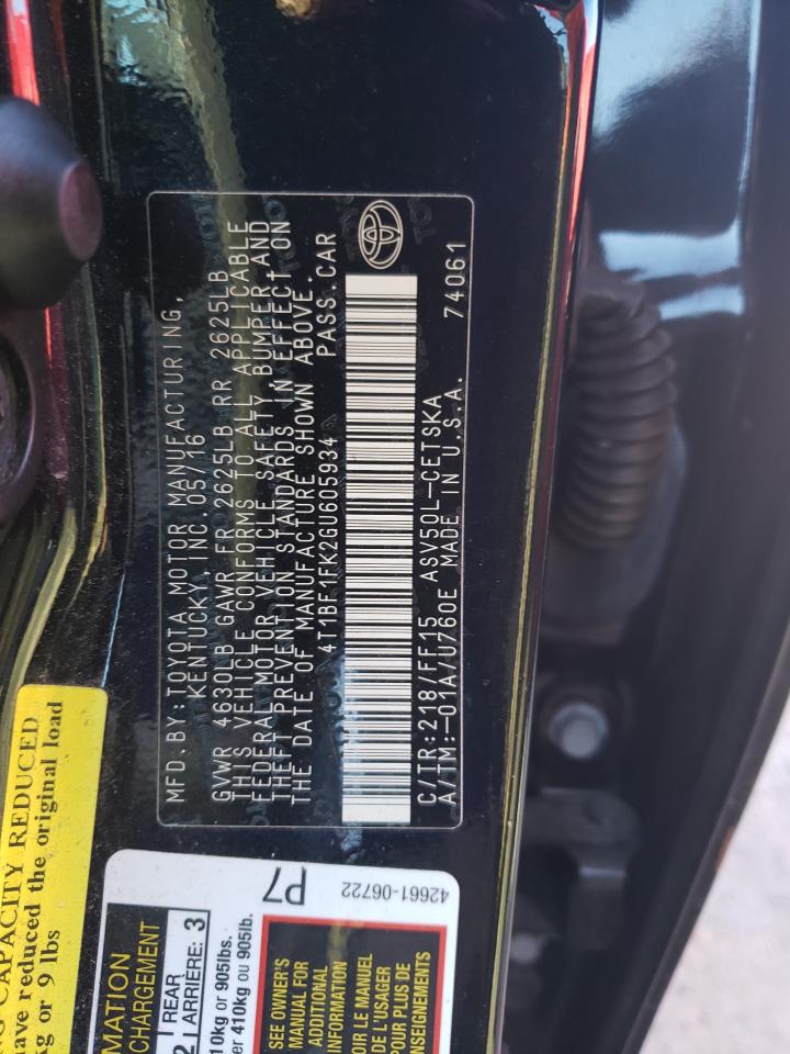 4T1BF1FK2GU605934 TOYOTA CAMRY 2016