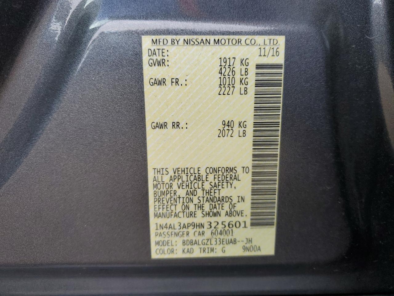 1N4AL3AP9HN325601 NISSAN ALTIMA 2017