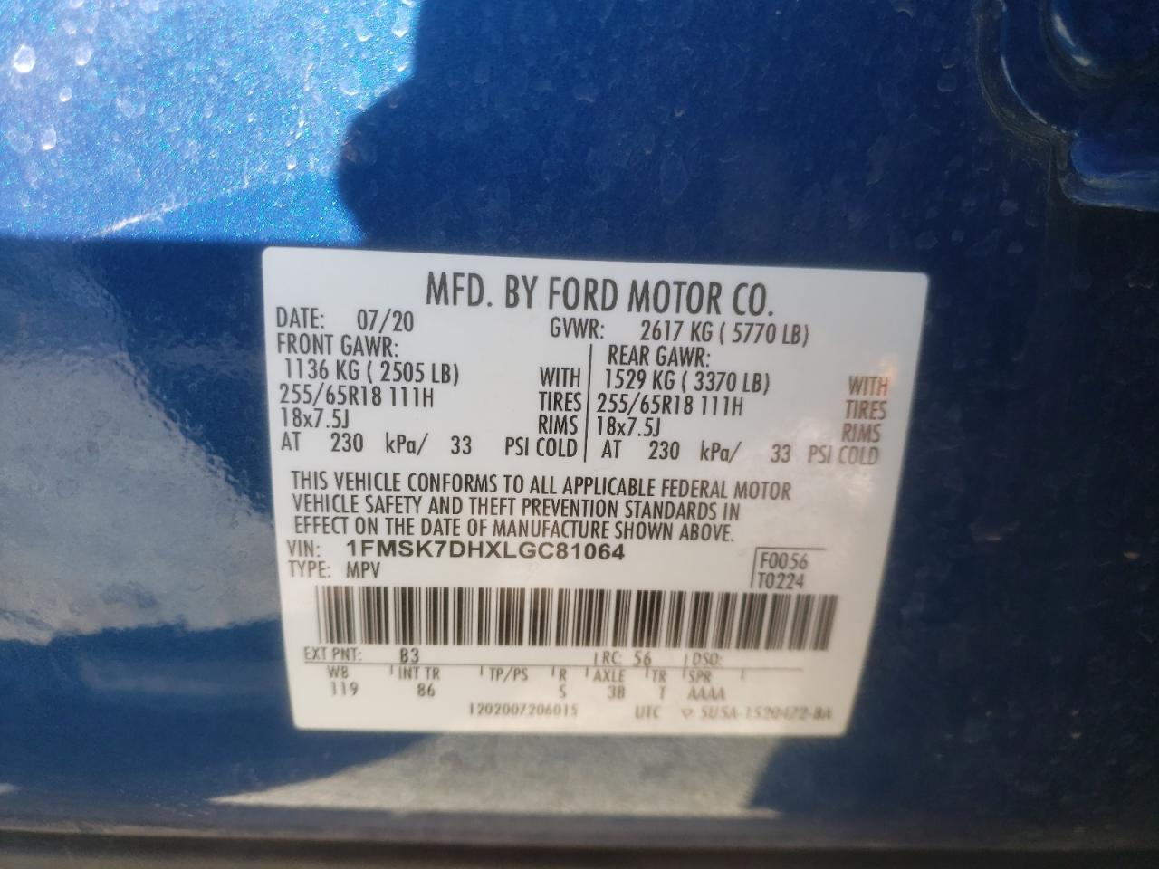 1FMSK7DHXLGC81064 FORD EXPLORER 2020