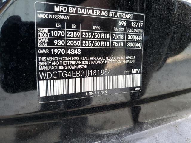 VIN WDCTG4EB2JJ481854 2018 Mercedes-Benz GLA-Class,... no.12