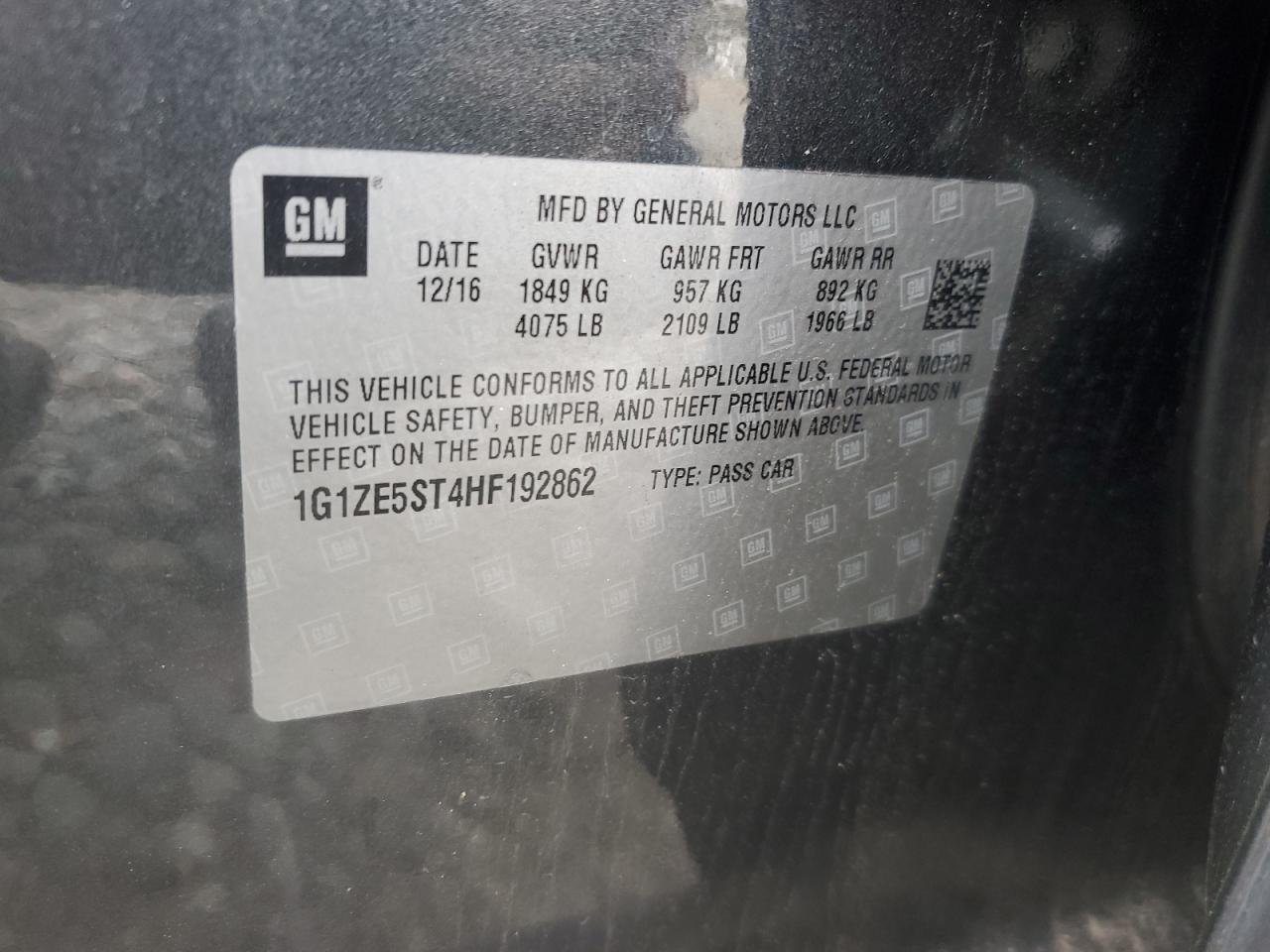 1G1ZE5ST4HF192862 CHEVROLET MALIBU 2017