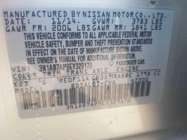 3N1AB7AP9EY329170 | 2014 NISSAN SENTRA S