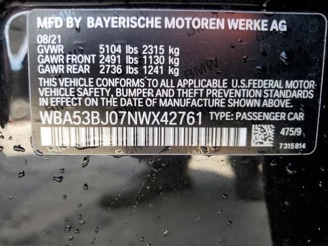 WBA53BJ07NWX42761 | 2022 BMW 540 I