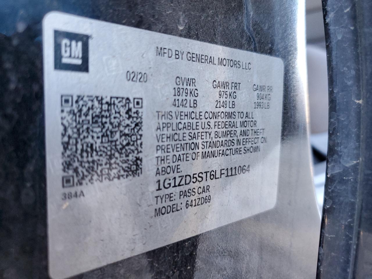 1G1ZD5ST6LF111064 CHEVROLET MALIBU 2020
