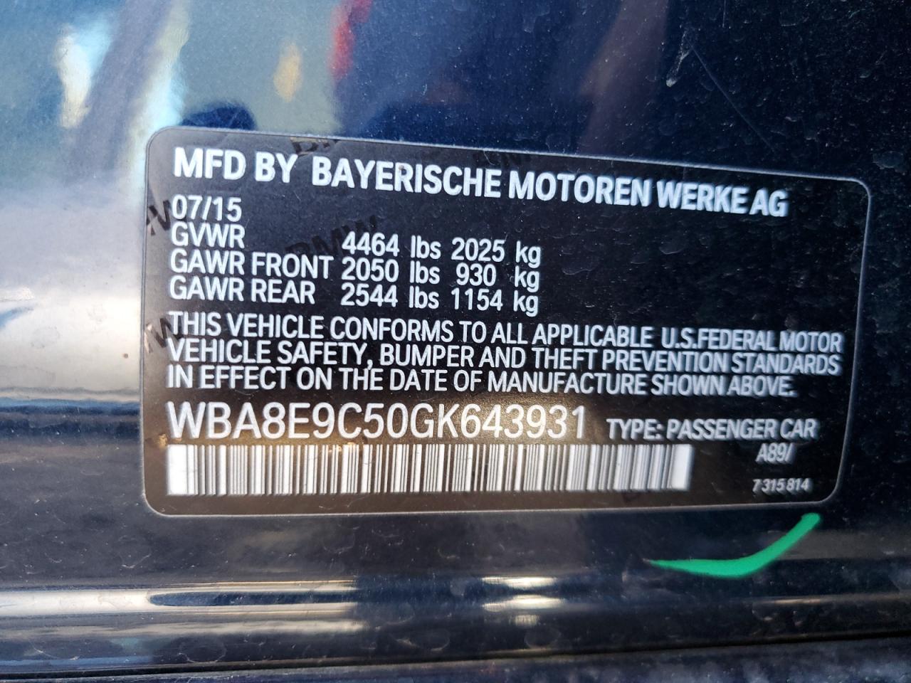 WBA8E9C50GK643931 BMW 3 SERIES 2016