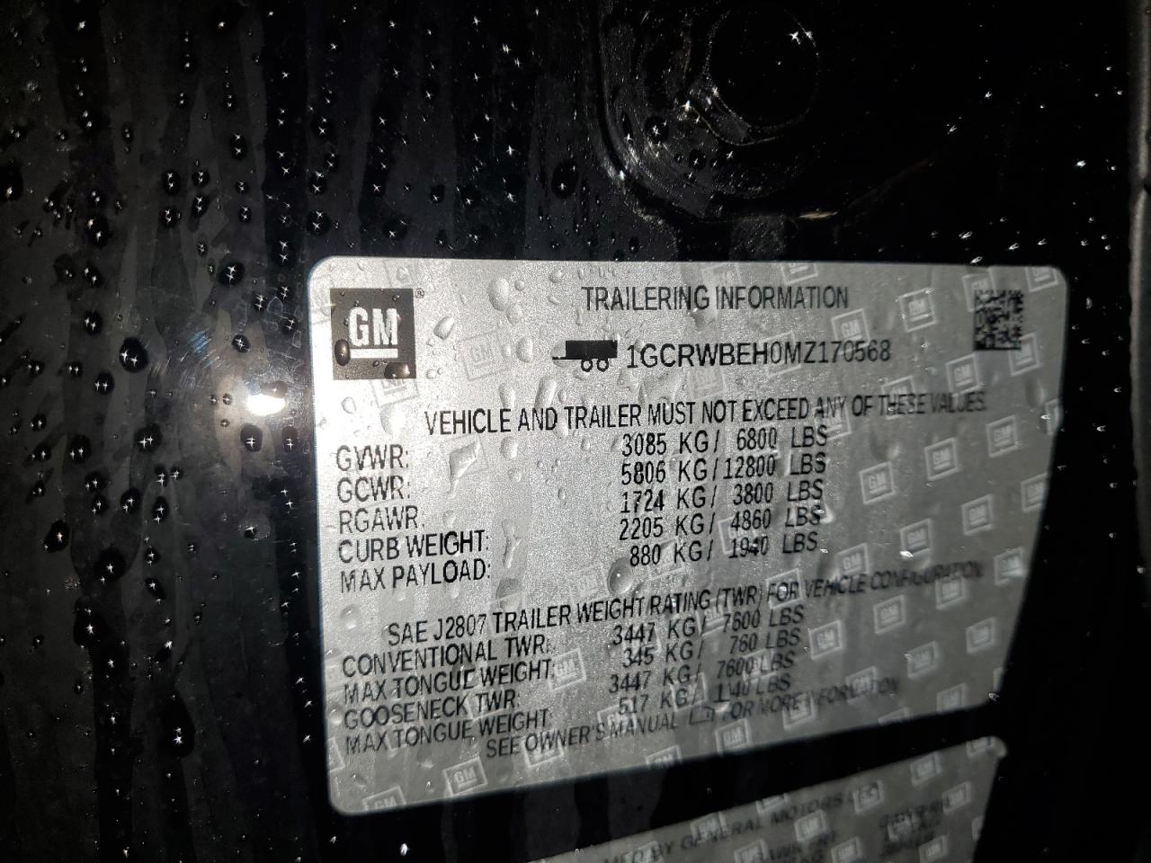 VIN: 1GCRWBEH0MZ170568 2021 CHEVROLET ALL Models