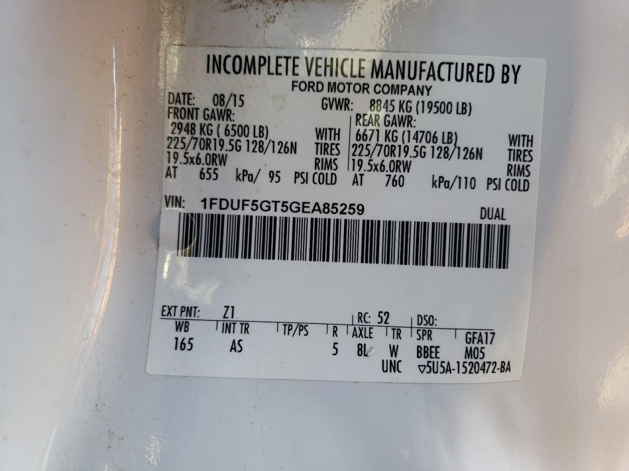 1FDUF5GT5GEA85259 FORD F550 2016