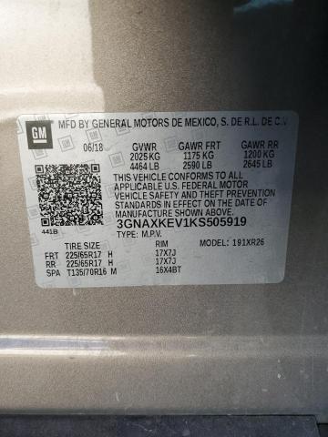 3GNAXKEV1KS505919 | 2019 CHEVROLET EQUINOX LT