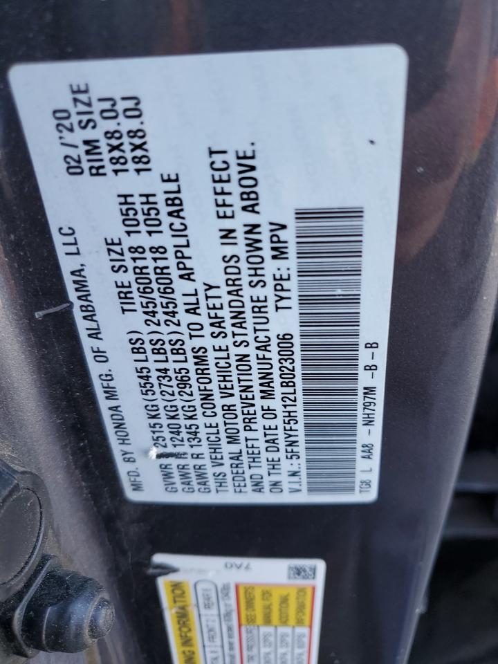 5FNYF5H12LB023006 HONDA PILOT 2020