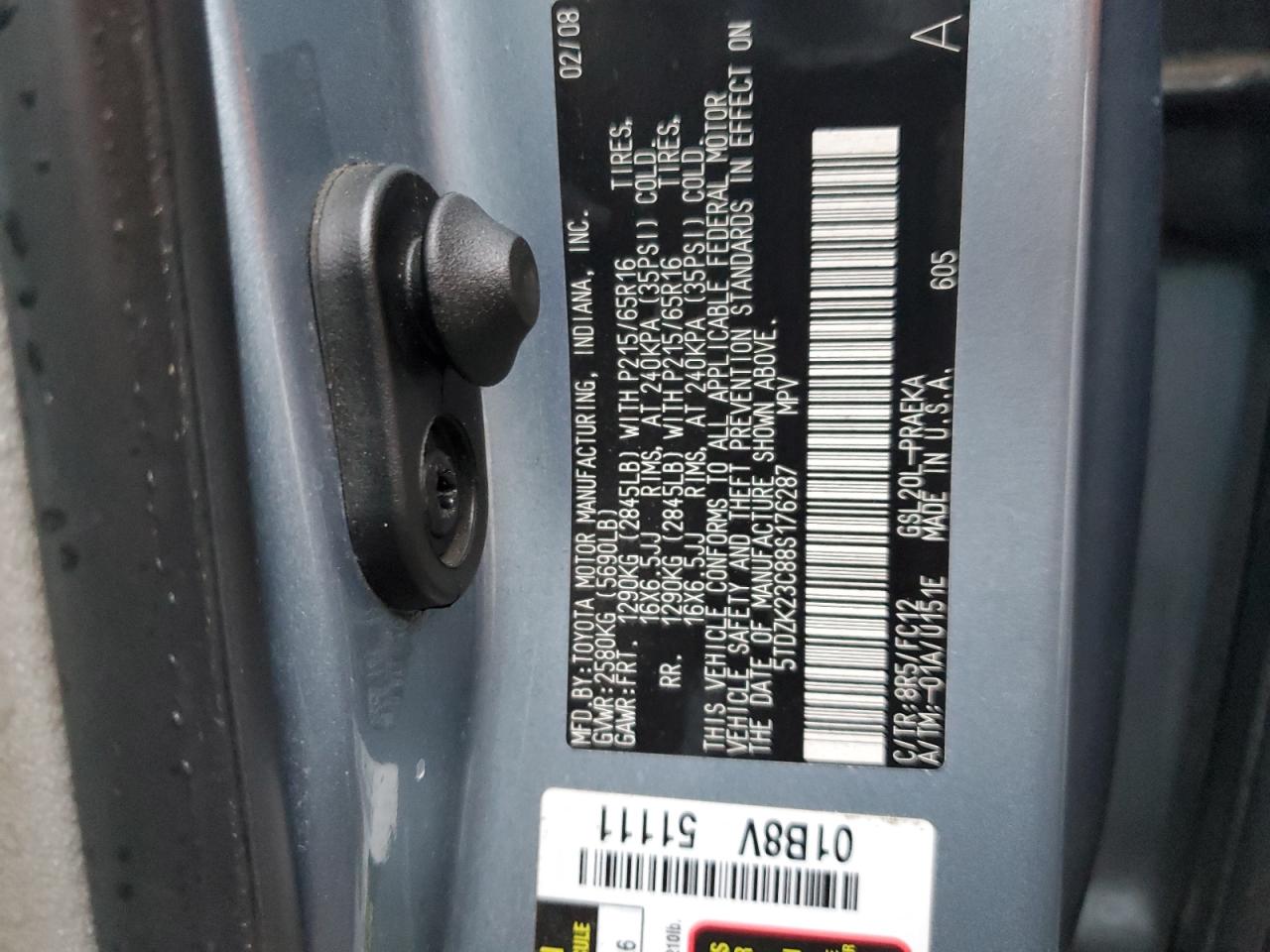 5TDZK23C88S176287 2008 Toyota Sienna Ce