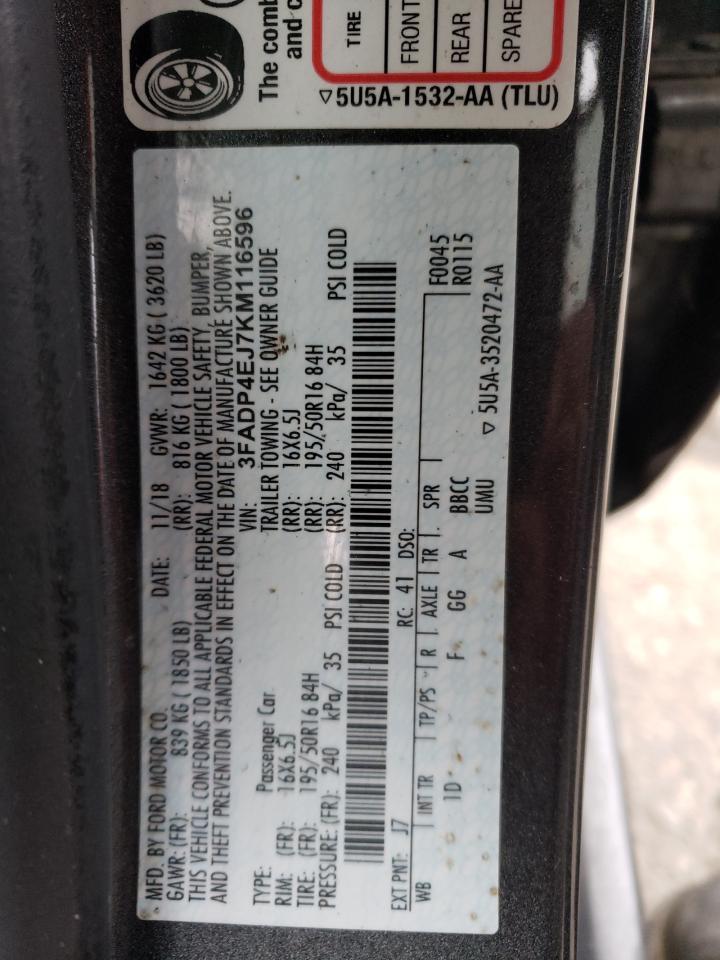 3FADP4EJ7KM116596 FORD FIESTA 2019