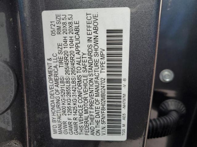 2021 Honda Passport Elite VIN: 5FNYF8H02MB024702 Lot: 39271934
