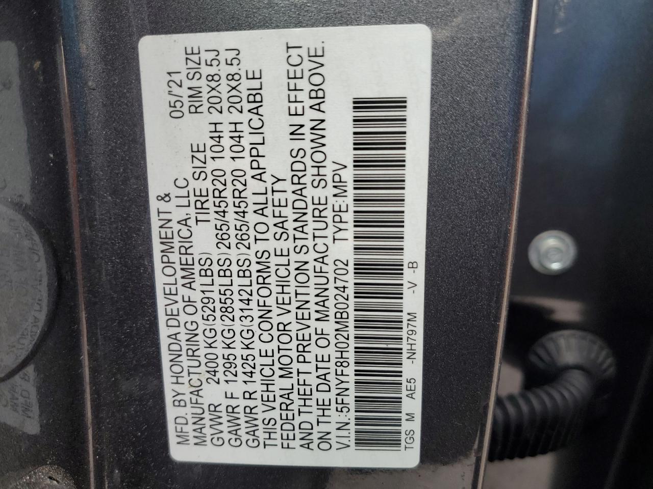5fnyf8h02mb024702 5FNYF8H02MB024702 2021 Honda Passport Elite