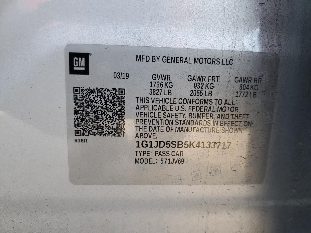1G1JD5SB5K4133717 CHEVROLET SONIC 2019