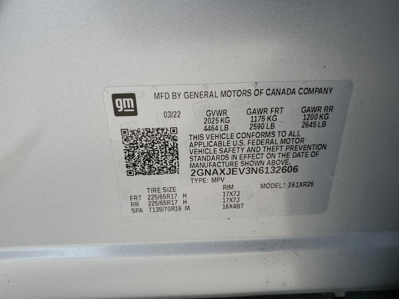 2GNAXJEV3N6132606 CHEVROLET EQUINOX 2022