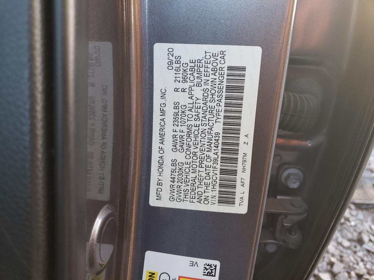 1HGCV1F39LA140439 HONDA ACCORD 2020