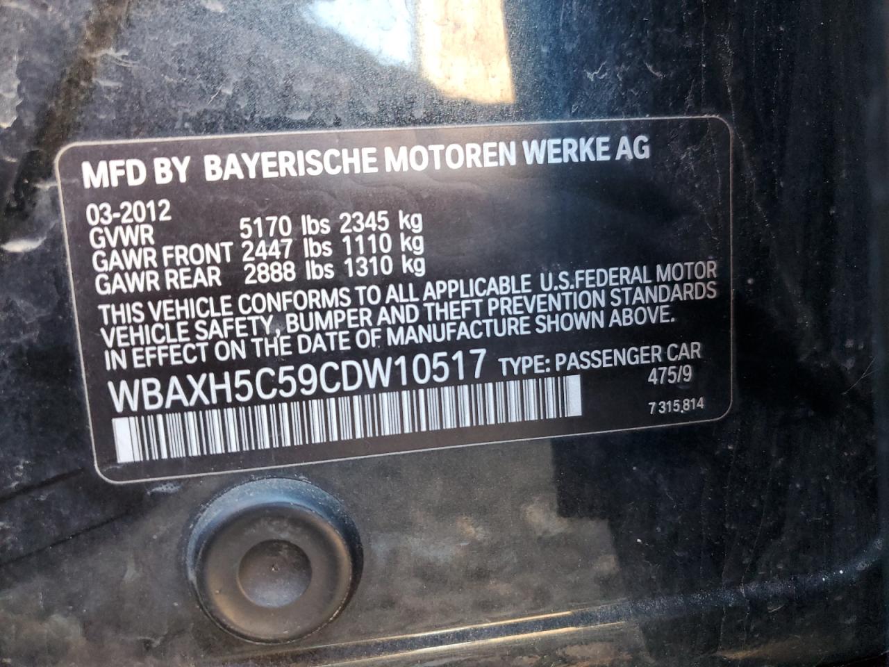 WBAXH5C59CDW10517 2012 BMW 528 Xi