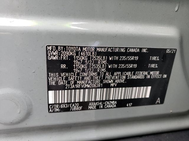 2T3A1RFV0MW206381 | 2021 TOYOTA RAV4 XLE P