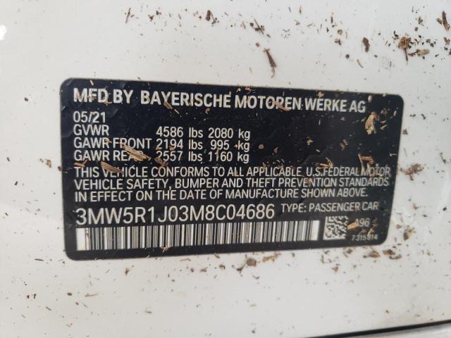 3MW5R1J03M8C04686 | 2021 BMW 330I