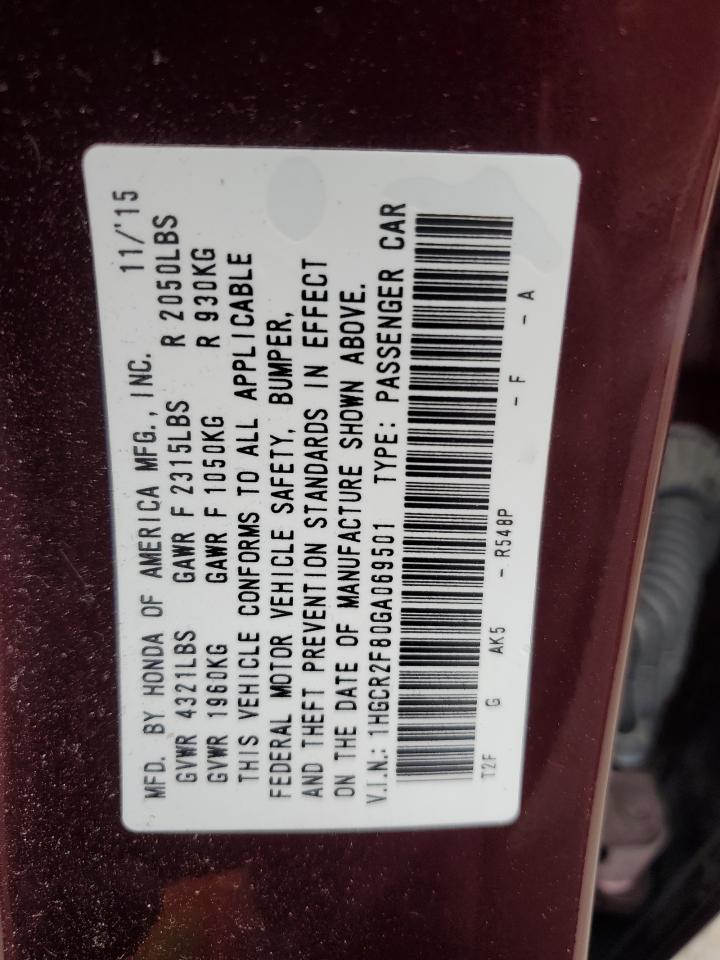 1HGCR2F80GA069501 HONDA ACCORD 2016