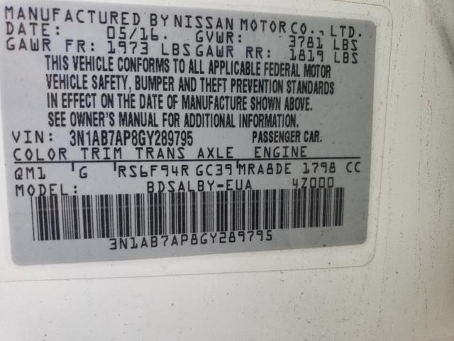 2016 NISSAN SENTRA S 3N1AB7AP8GY289795