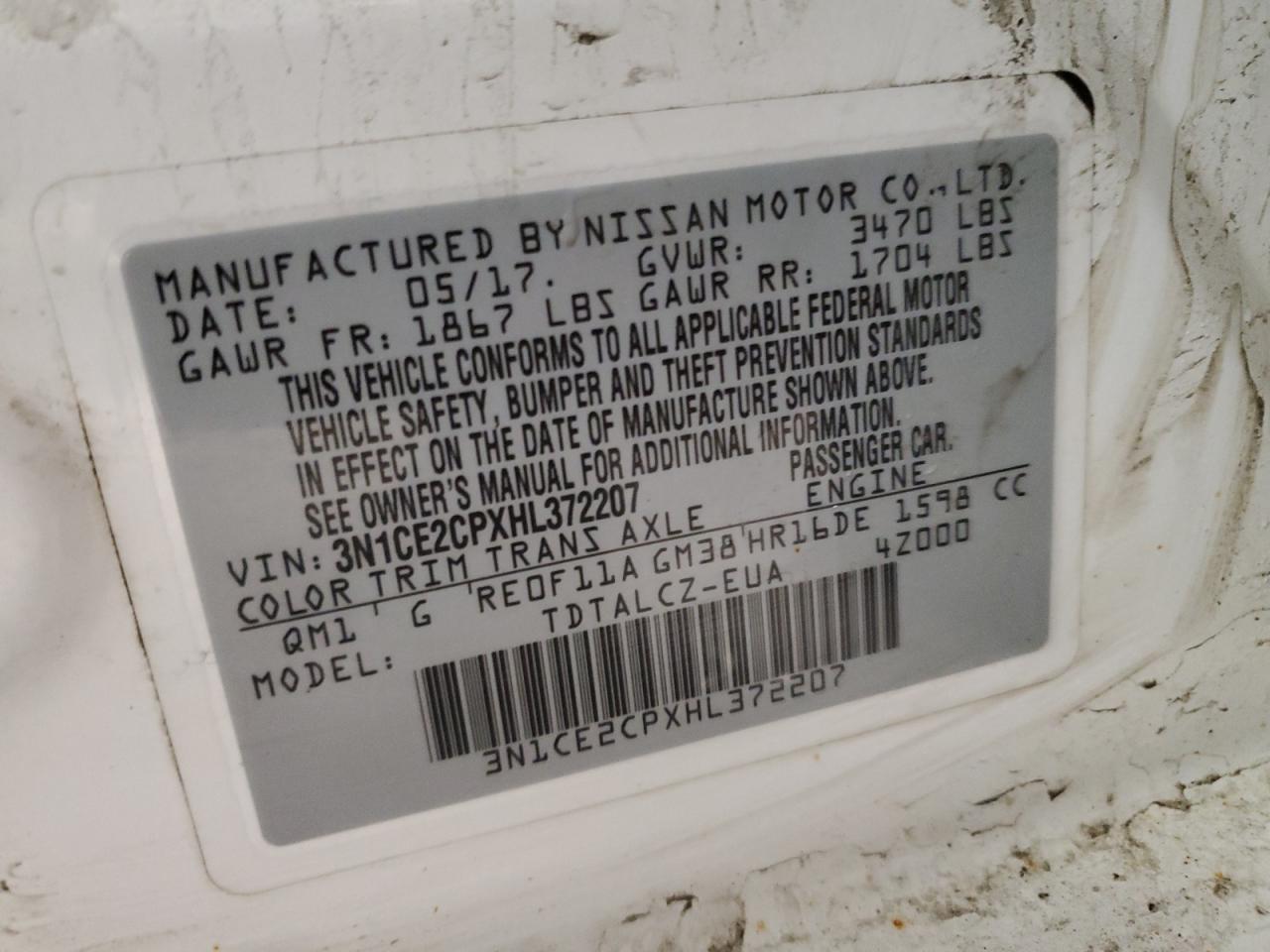 3N1CE2CPXHL372207 2017 Nissan Versa Note S