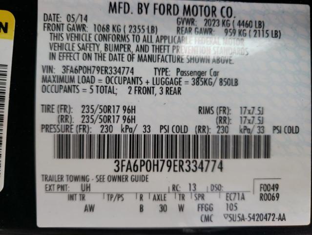 3FA6P0H79ER334774 | 2014 FORD FUSION SE