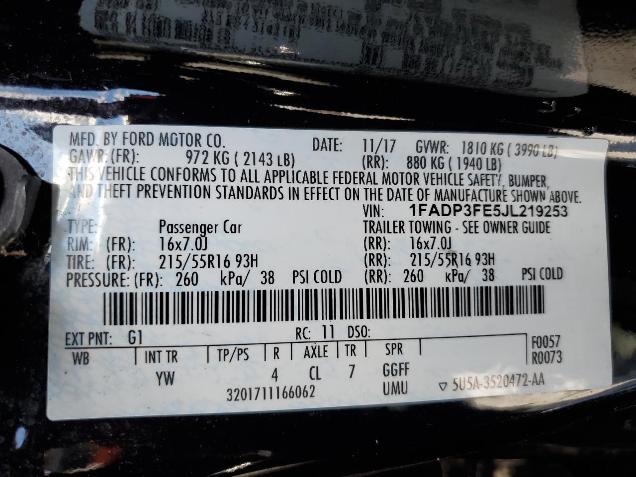 1FADP3FE5JL219253 FORD FOCUS 2018