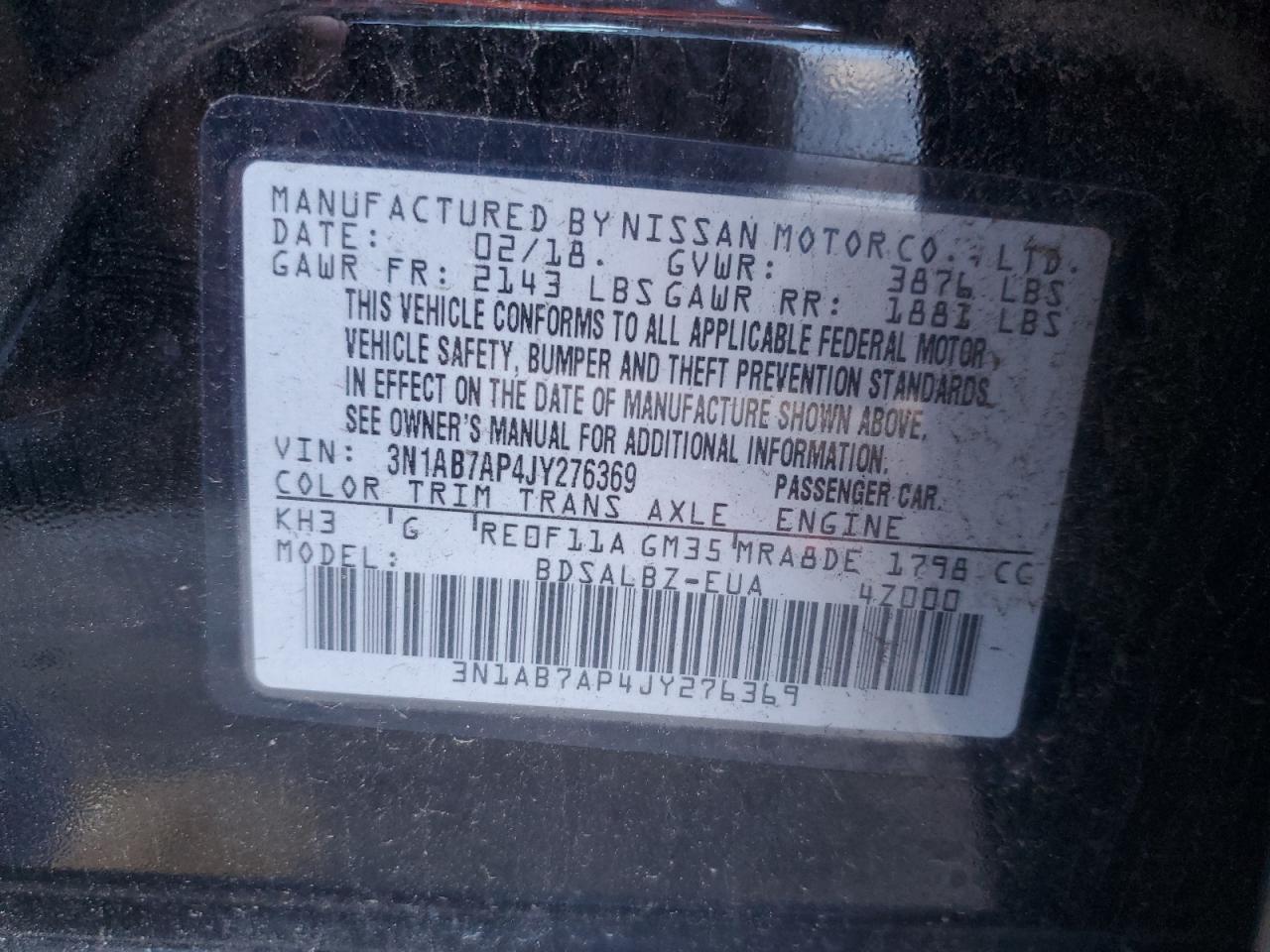 3N1AB7AP4JY276369 NISSAN SENTRA 2018