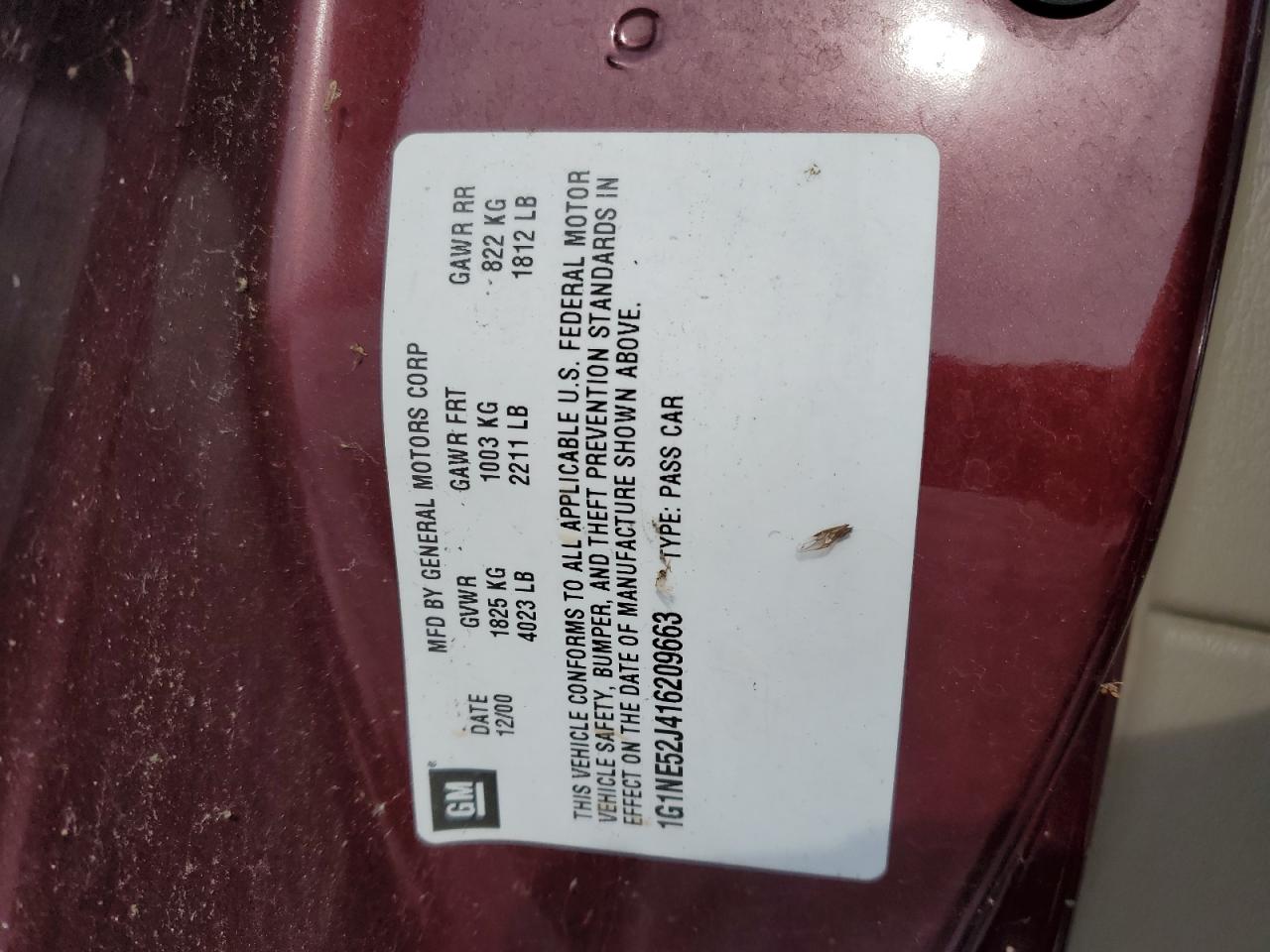 1g1ne52j416209663 1G1NE52J416209663 2001 Chevrolet Malibu Ls