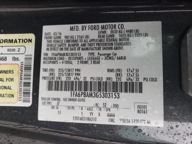 1FA6P8AM3G5303153 | 2016 FORD MUSTANG