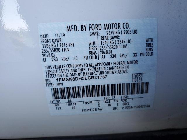 1FMSK8DH5LGB31787 | 2020 FORD EXPLORER X