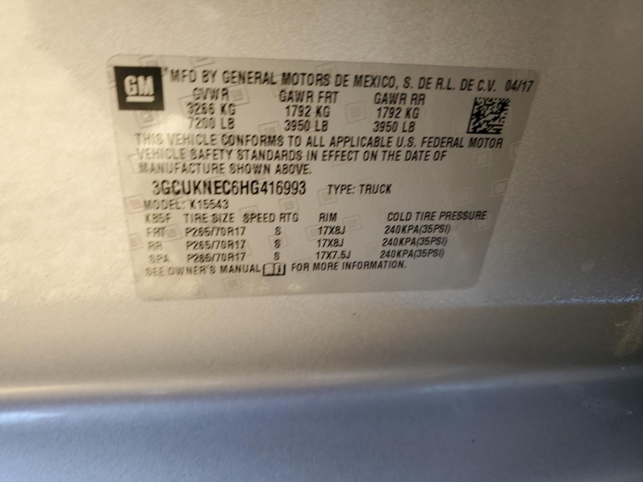 3GCUKNEC6HG416993 CHEVROLET ALL Models 2017