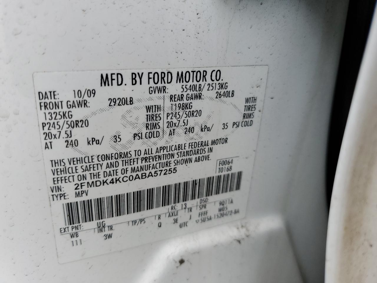2FMDK4KC0ABA57255 2010 Ford Edge Limited