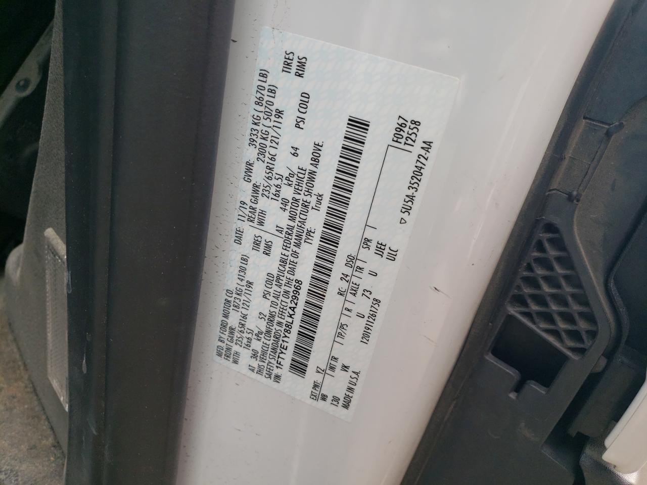 1FTYE1Y88LKA29968 FORD TRANSIT 2020