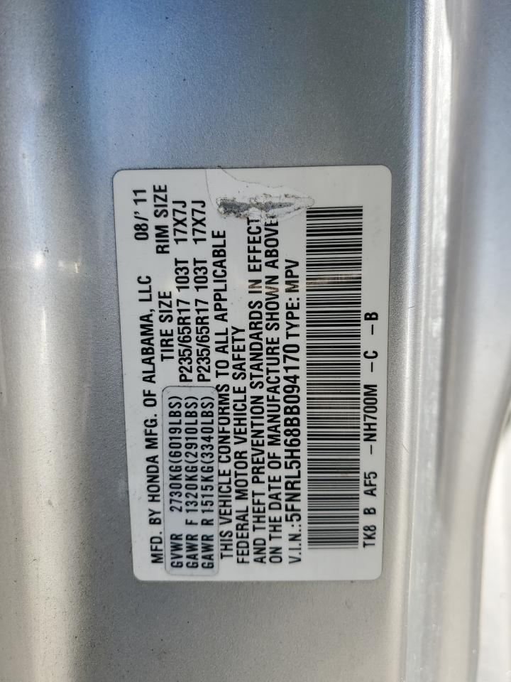 5FNRL5H68BB094170 2011 Honda Odyssey Exl