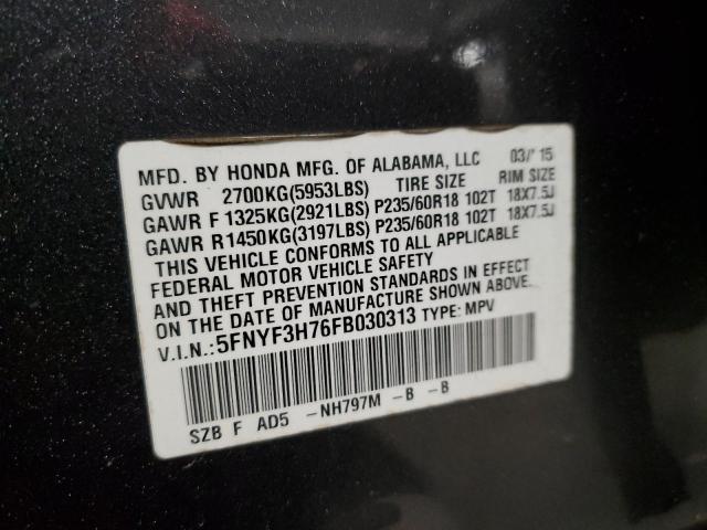 5FNYF3H76FB030313 | 2015 HONDA PILOT EXLN